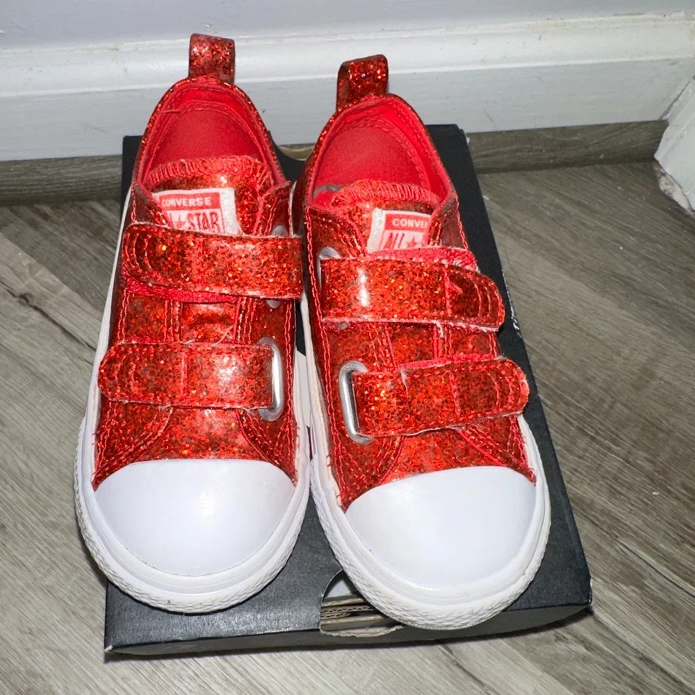 Kids Red Glitter Sneaker with Hook-and-Loop Straps